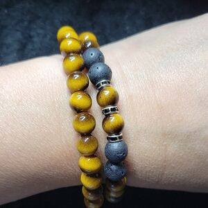 Mens Tiger's Eye And Lava Rock Beaded Bracelets